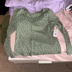 Pink Republic Olive Top with White Floral Accents